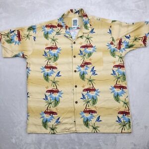 Ocean Current Shirt Mens Large‎ Hawaiian Aloha Luau Tiki Lounge Camp Beige Adult